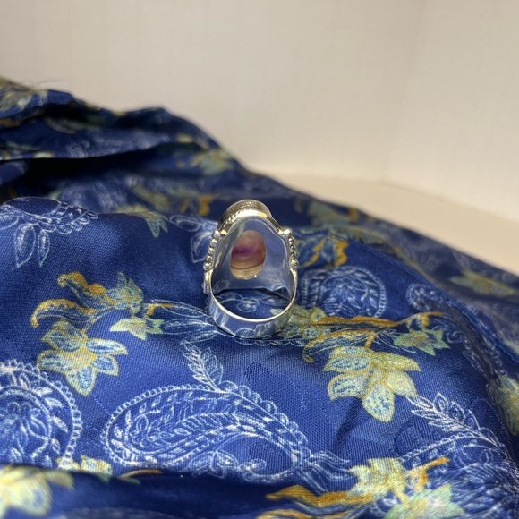 925 stamped Sterling Silver Ring and Pink Agate Ring - Picture 3 of 10